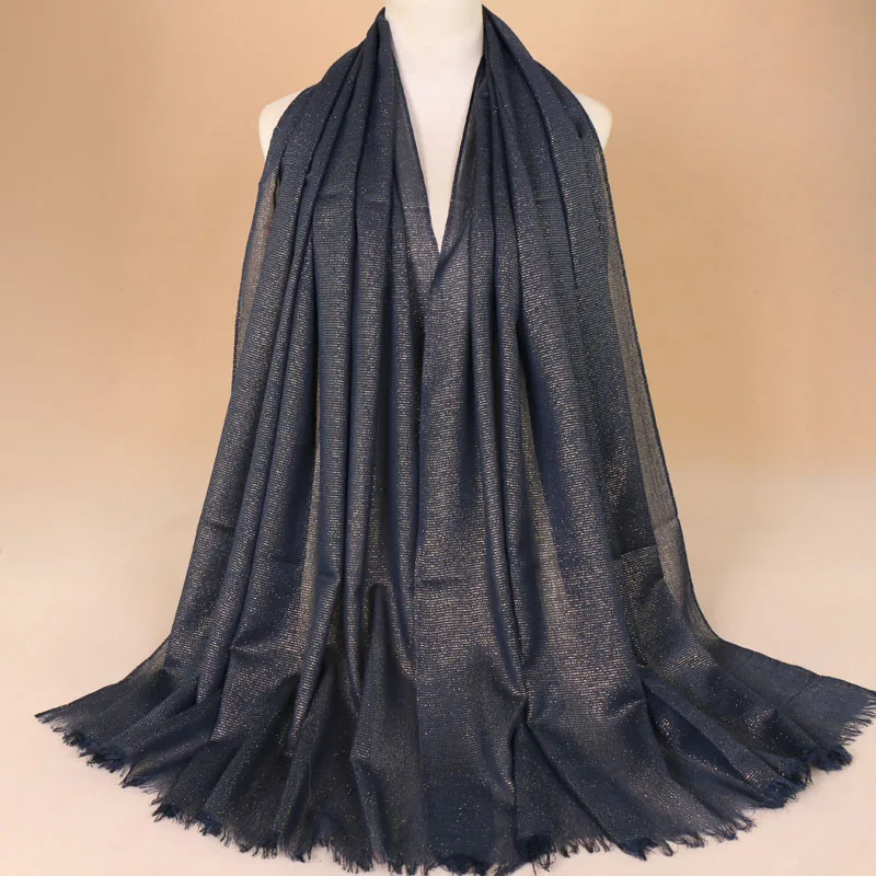 

2019 Plain Solid Lurex Glitter Fringe Viscose Shawl Scarf Ladies Fashion Wrap Pashmina Stole Bufandas Mujer Muslim Hijab Sjaal