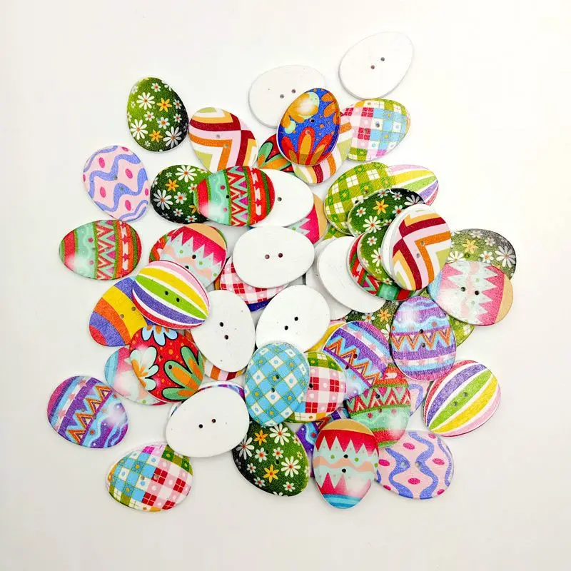 

50Pcs Cute Wooden Buttons Colorful Easter Eggs Mixed 2 Holes Button for Sewing Scrapbooking Crafts DIY Party Supplies