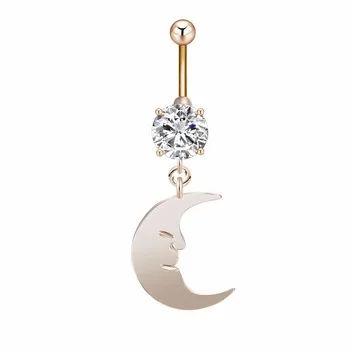 10Pcs Gold Silver Moon Crystal Navel Bar Body Piercing Belly Button Ring Jewelry Navel Ring Nickel-free Free Shipping