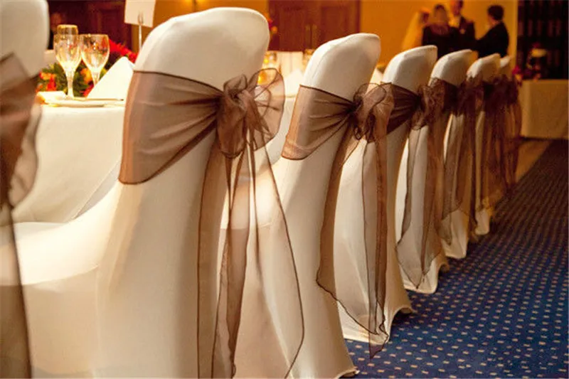 10-100Pcs Organza Chair Covers Bow Sash Coloured Wedding Party Banquet Decors 