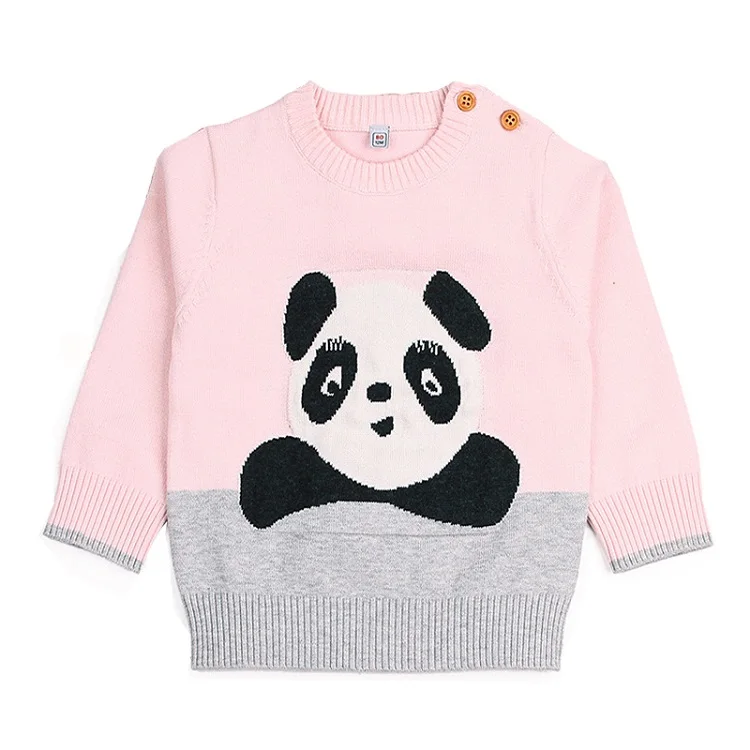 Encontrar/тонкий свитер с круглым вырезом для девочек пуловер с рисунком панды для мальчиков весенние детские повседневные вязаные свитера с манжетами в рубчик, 6 мес.-24 мес. DC331 - Цвет: Pink