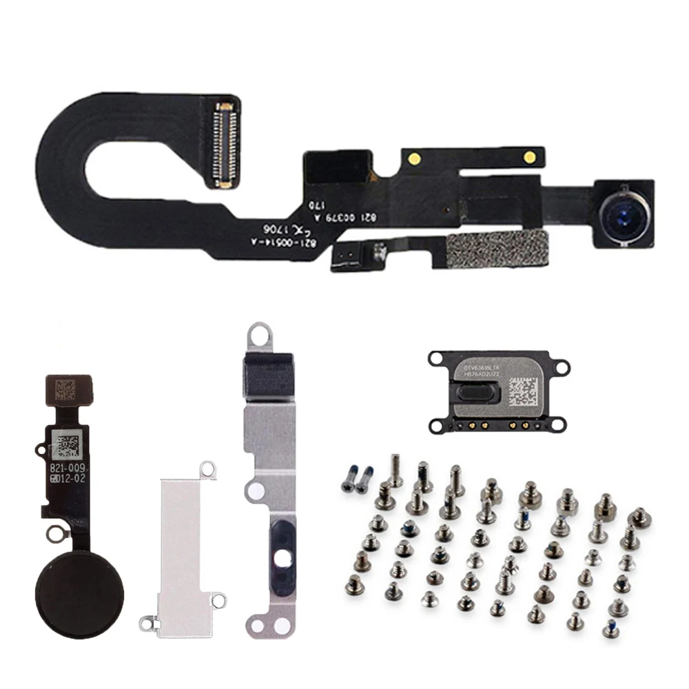 Comprar Piezas de lcd completo para iphone 7 7 Plus altavoz de cámara frontal con soporte de Metal botón de inicio Cable flexible y tornillos de juego completo