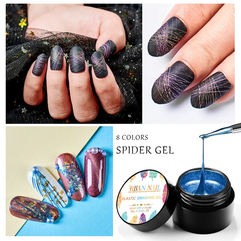 RBAN مسمار 7 مللي سلك الرسم جيل للأظافر ورنيش اللوحة هلام ورنيش سحب الحرير العنكبوت الإبداعية مسمار الفن هلام مسمار البولندية 8 ألوان