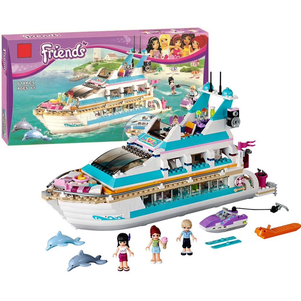 

618pcs Legoinglys Friends Series Dolphin Cruiser Ship Model Building Blocks Compatible With Legoed 41015 Bricks Toys For Girl