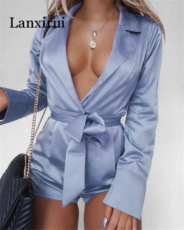 

Womens Clubwear Playsuit Bodycon Party Satin V Neck Jumpsuit Romper Trouser Deep V-Neck Sexy Bodysuits