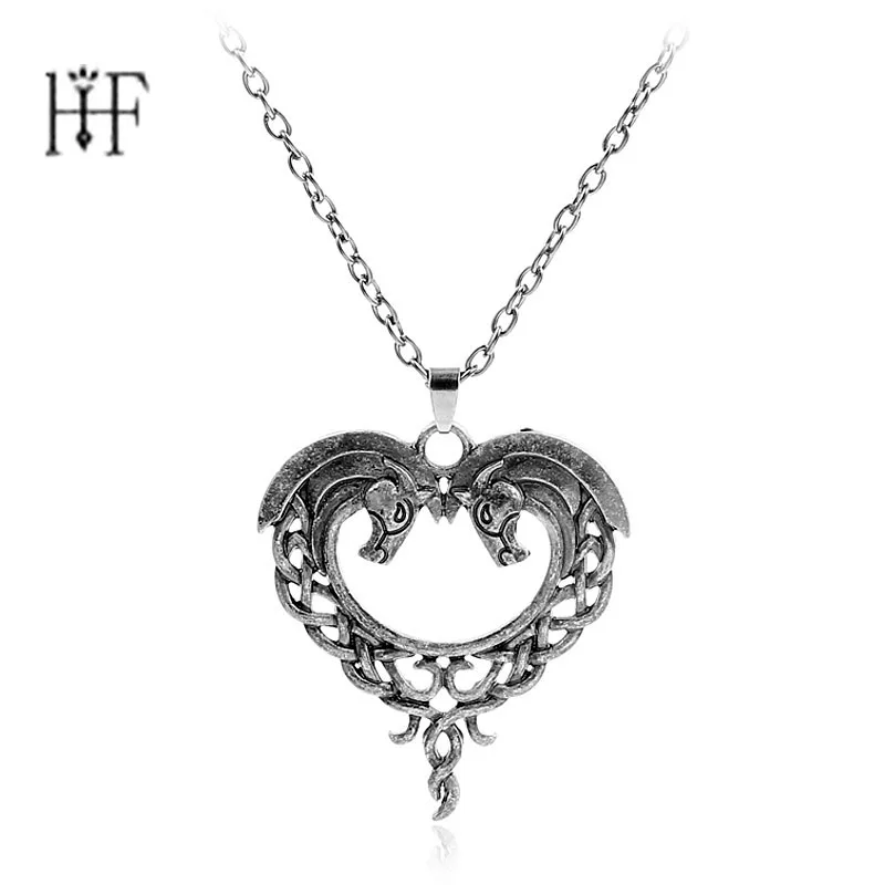 

Vintage Viking Horse Statement Necklace Love Heart long Necklace Weaving Hollow Jewelry Gothic Erkek Kolye Bijoux Femme