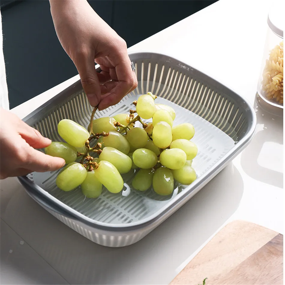 

Double Fruit And Vegetable Cleaning Basket Kitchen Hollow Drain Multi-function Storage Basket Sink Storage Basket