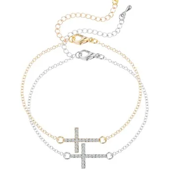 QIMING Gold Silver Plated CZ Crystal Cross Necklace Convex Cross Crystal Bracelets Bangles Jewelry Gift for Women Girls