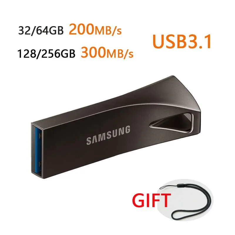 USB флеш-накопитель SAMSUNG 32 ГБ, 64 ГБ, 128 ГБ, 256 ГБ, USB 3,0, USB 3,1, металлический мини-накопитель, флешка, карта памяти, устройство для хранения, u-диск - Цвет: Titan Gray