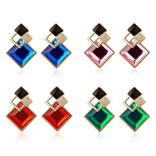 Четыре цвета кристалл Геометрические Квадратные серьги для женщин Свадебные украшения Аксессуары элегантные красивые серьги оптом