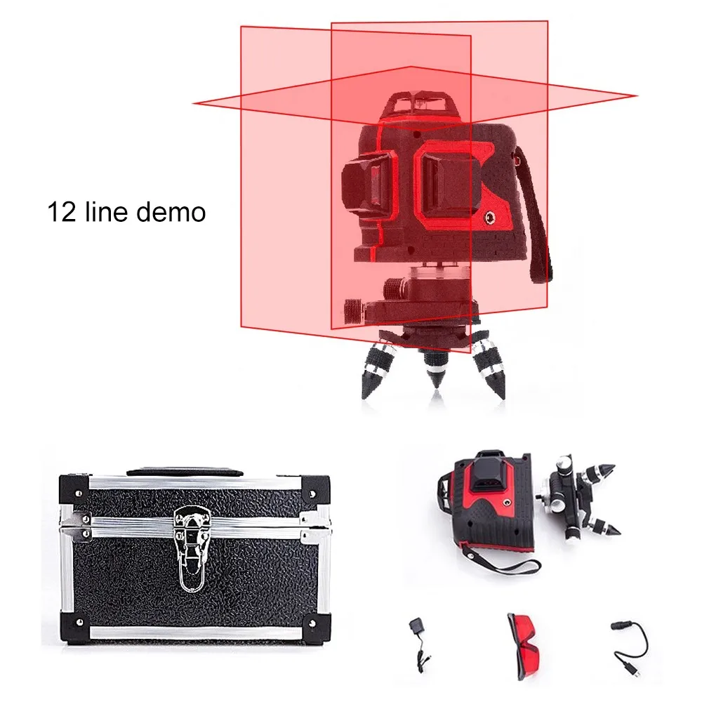 

Powerful 12 Lines Red Green Laser Level 8 Beam Line Aluminum Box Self-Leveling 360 Beep Alarm Horizontal And Vertical Cross