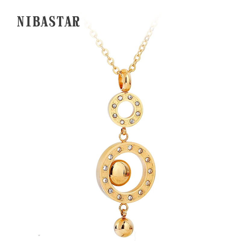 Two golden circle and a golden ball necklaces pendants Fashion Crystal