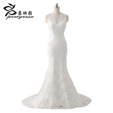 2017 Real Pics Vestidos De Noiva Lace Appliques V Neck Zipper back Mermaid Wedding Dress Robe De Mariage Bridal Gowns