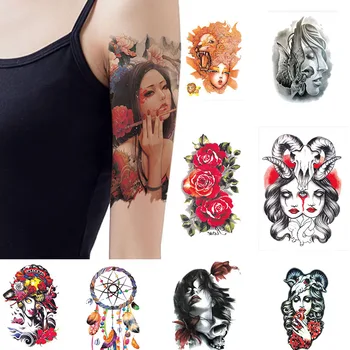 

Waterproof Temporary Tattoo Sticker Full Arm Large Skull Old School Tatoo Stickers Fake Tattoos for Men Women