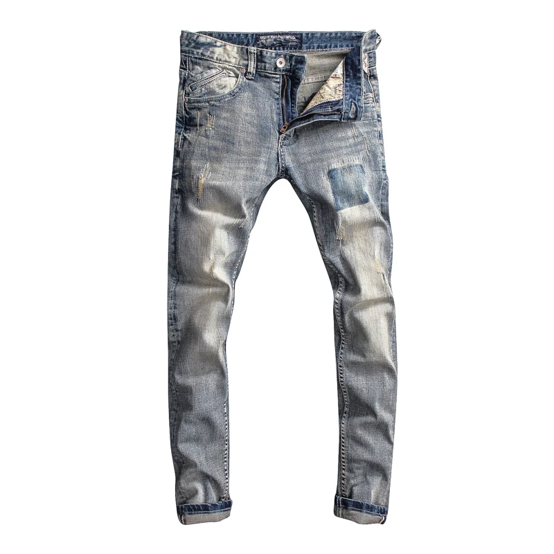 Fashion Classical Men Jeans Slim Fit Retro Washed Printed Hip Hop Pants Vintage Ripped Jeans Streetwear 3