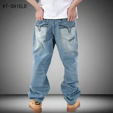 Plus size mens baggy jeans summer biker hip hop harem pants wide leg Casual jogger cargo