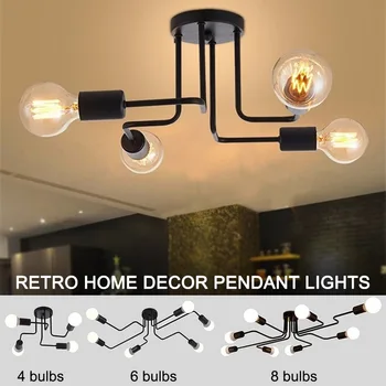 

New E27 Iron Ceiling Light Lamp Bulb Home Lighting Fixtures 4/6/8 Bulbs Black Home Decor Lampara Techo ( Bulbs not included )