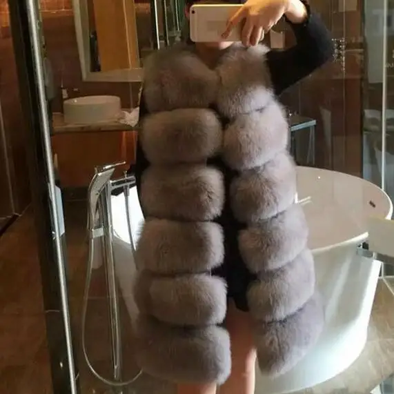 

2019 New Luxury Faux Fox Fur Vest Women Waistcoat Long Slim Fake Fur Coats High Quality Fur Gilet Warm Fur Coats Women DF609