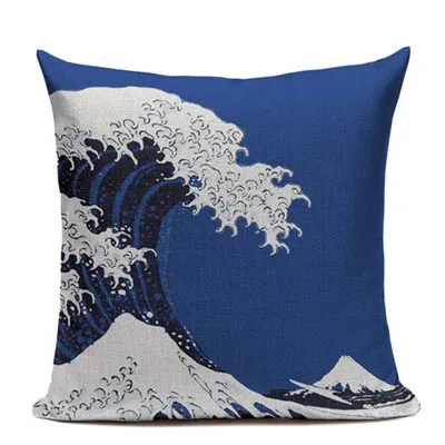 Наволочка из хлопка и льна с японским принтом, креативная кимоно Fuji, декоративная подушка с морской волной для девочек, домашний декор, диванная подушка - Цвет: 23