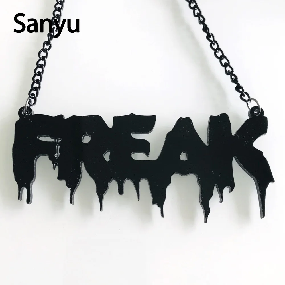 

Exaggerated English Letter Freak Black Acrylic Pendant Necklace for Women Men New Fashion Unisex Hiphop Cool Punk Necklace 2019