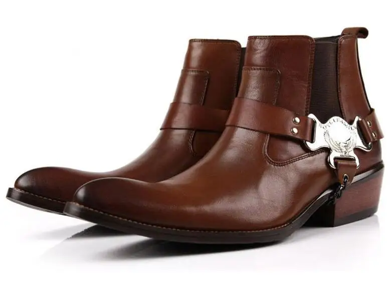 

Man Handmade Punk Shoes Genuine Leather Cowboy Men's Pointed Toe Chelsea Ankle Boots