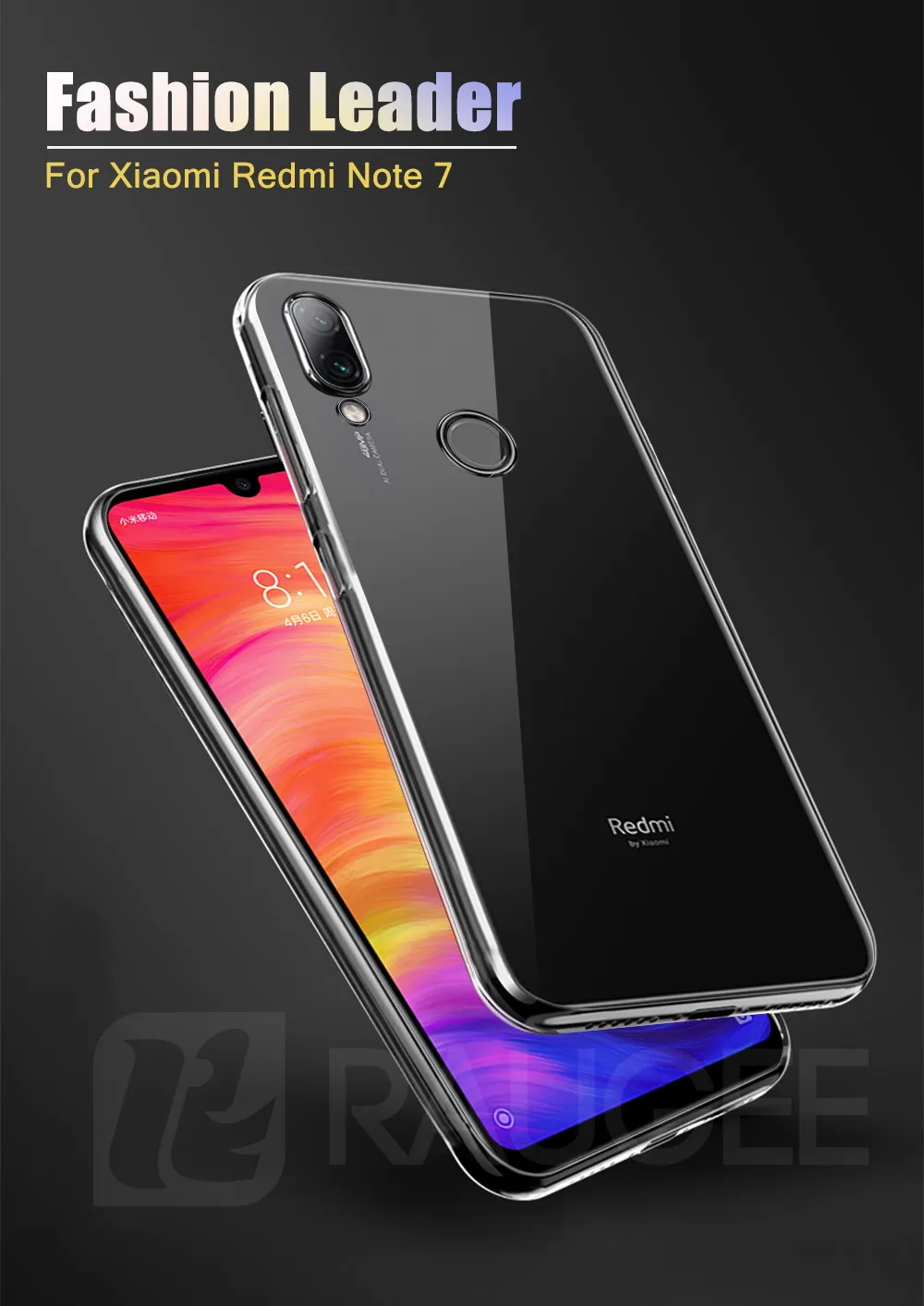 Raugee силиконовый чехол для Xiaomi Redmi Note 7 Pro Чехол Мягкий ТПУ бампер прозрачная задняя крышка для Redmi Note 7 Pro Note7 чехол