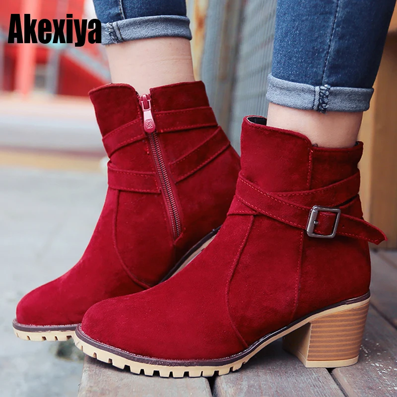 

Winter Boots Women Stylish and comfortable buckle zipper Ankle Boots Mixed Material Splicing Zipper Booties large size 34-43
