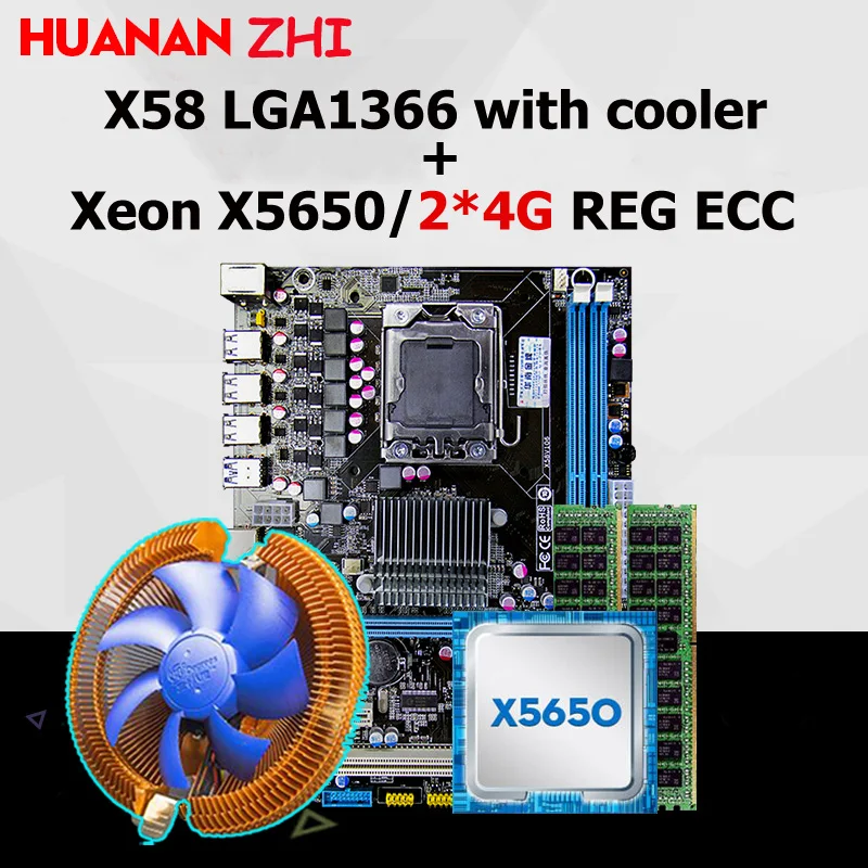 هوانان تشى خصم X58 اللوحة وحدة المعالجة المركزية RAM المجموعات X58 LGA1366 اللوحة وحدة المعالجة المركزية إنتل زيون X5650 مع برودة RAM 8G (2*4G) REG ECC