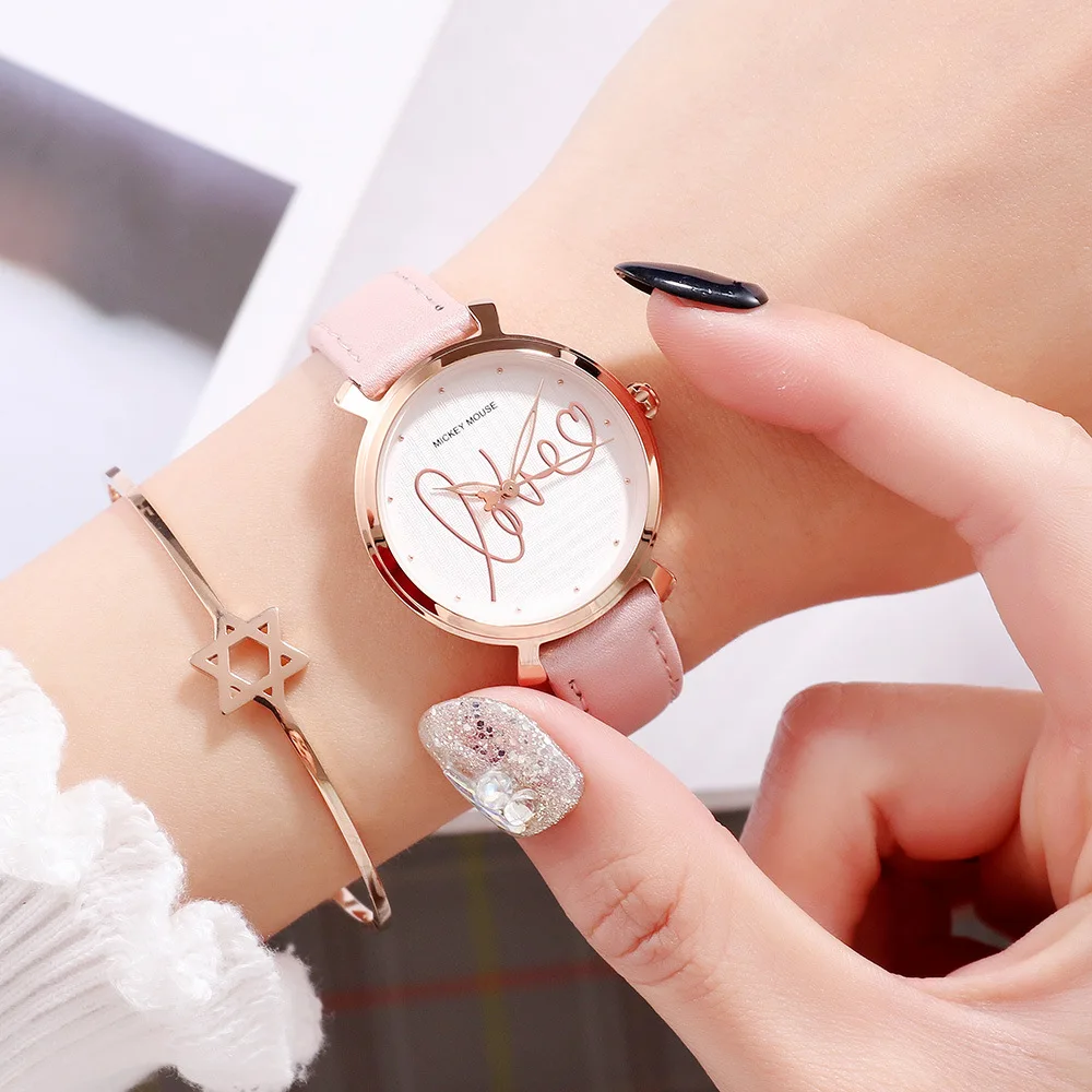 

Disney Mickey Mouse women Watch Waterproof Fashion lady Quartz Watch PU Watchband Children girl women Quartz Wristwatches gift