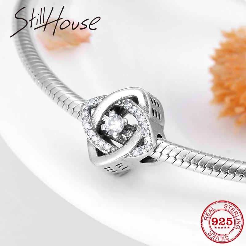 

Square Cool s 925 Sterling Silver Charm Beads with Clear CZ Fit Pandora Bracelet DIY Pendants & Bangles Jewelry making