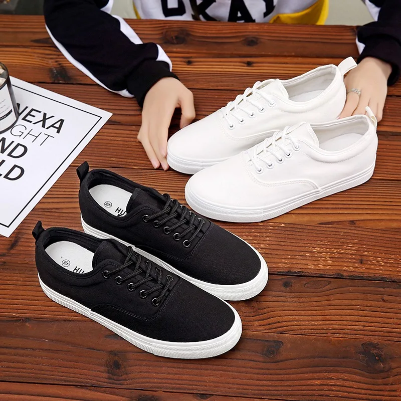 OUDINIAO Men Shoes Canvas Lace Up Men Casual Shoes 2018 Plimsolls Breathable Male Footwear Spring Sneakers Black White Oxford
