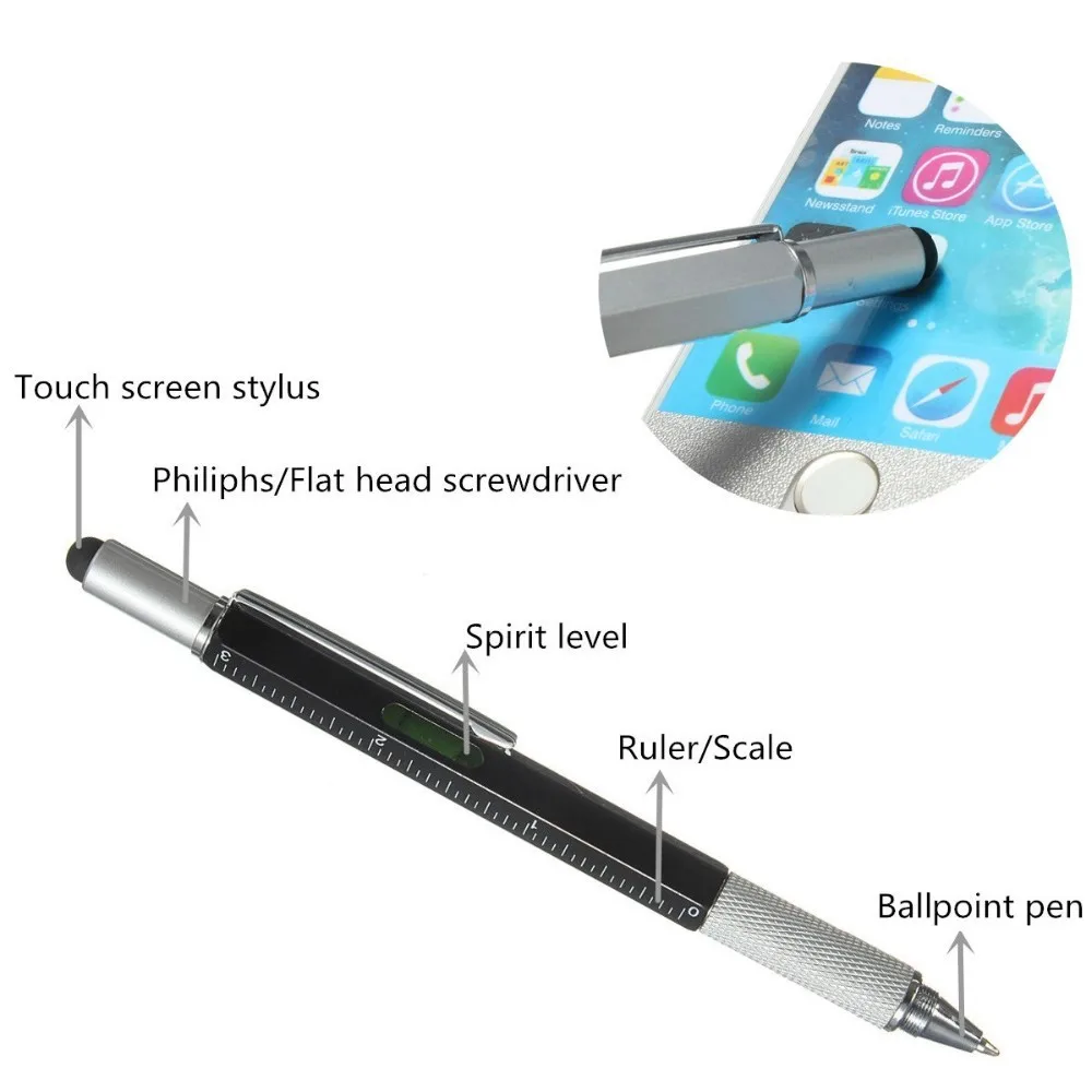 6-в-1 Творческий шариковая ручка уровень+ суппорт+ отвертка Сенсорный экран многофункциональная постоянной ёмкости, универсальный конденсатор шариковая ручка