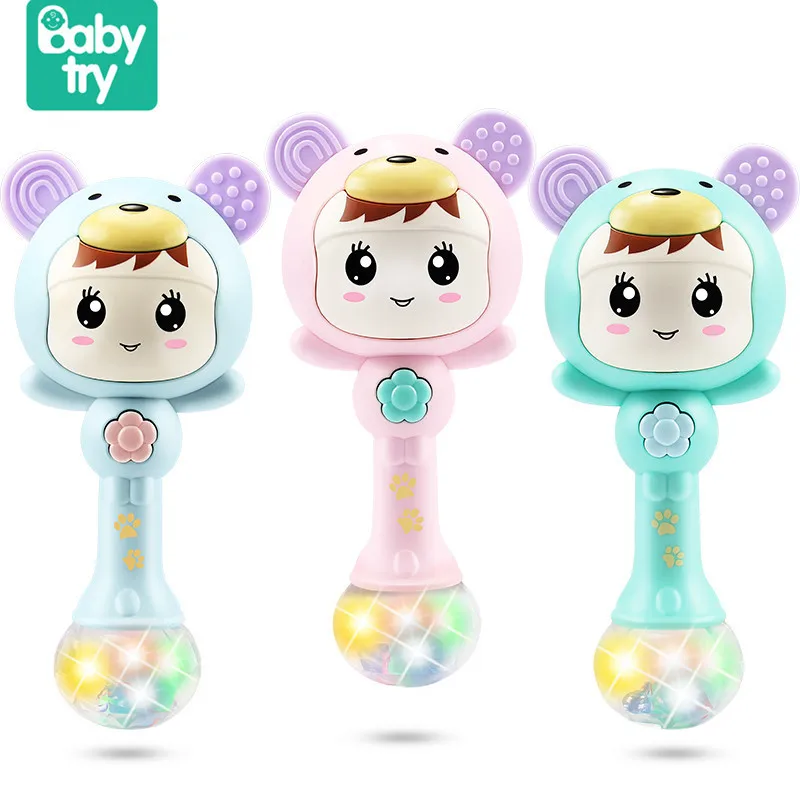 

Babytry Light Music HandBells Rhythm Sand Hammer Shaking bb Bar Mobile Teether Baby Rattle Toys For Newborn Education brinquedos