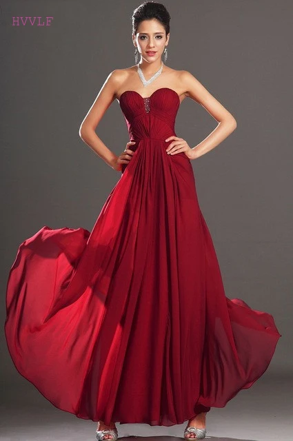 

Burgundy Evening Dresses 2019 A-line Sweetheart Chiffon Backless Plus Size Long Evening Gown Prom Dresses Robe De Soiree