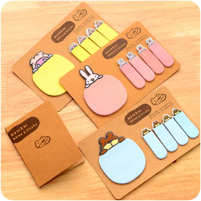 

6 pcs Kawaii animal sticky note Candy color memo marker label Cute pig rabbit bear Stationery Office School supplies F570