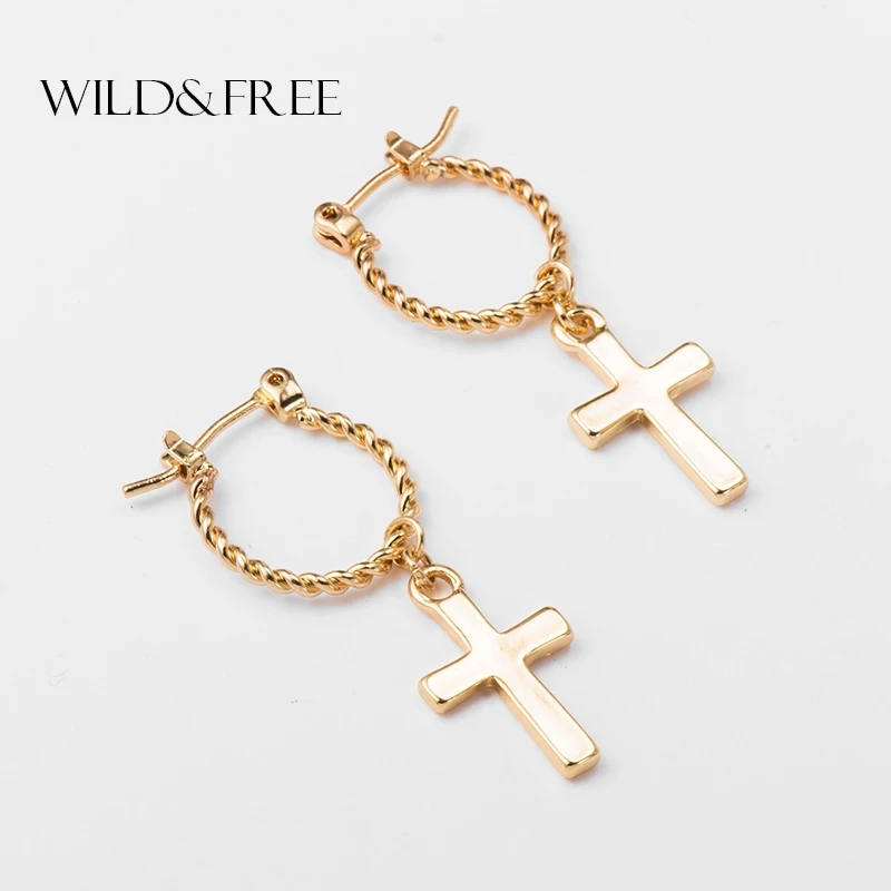 

Wild&Free Punk Style Gold Color Cross Hoop Earrings For Women Simple Ear Piercing Small Twisted Charming Hoop Earring Brincos