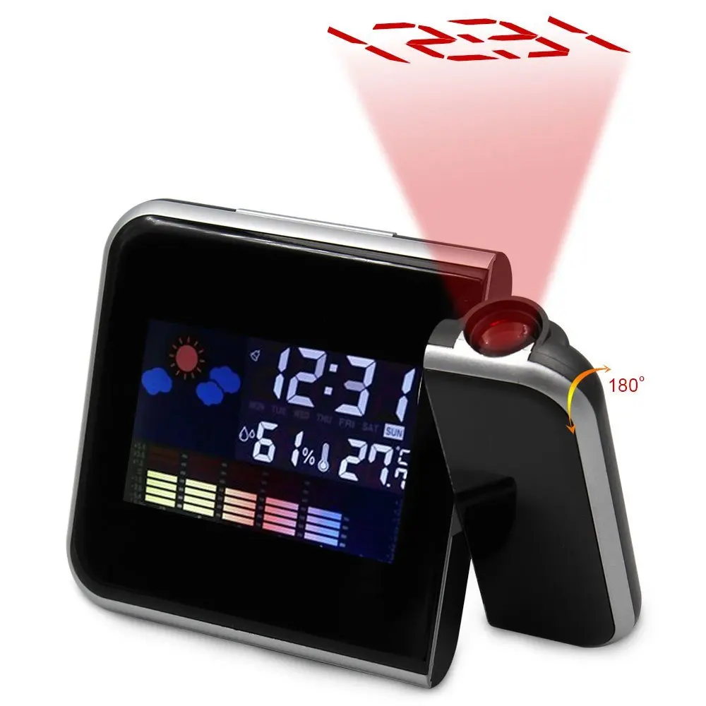LCD Projection Digital Alarm Clock With Weather Station Nixie