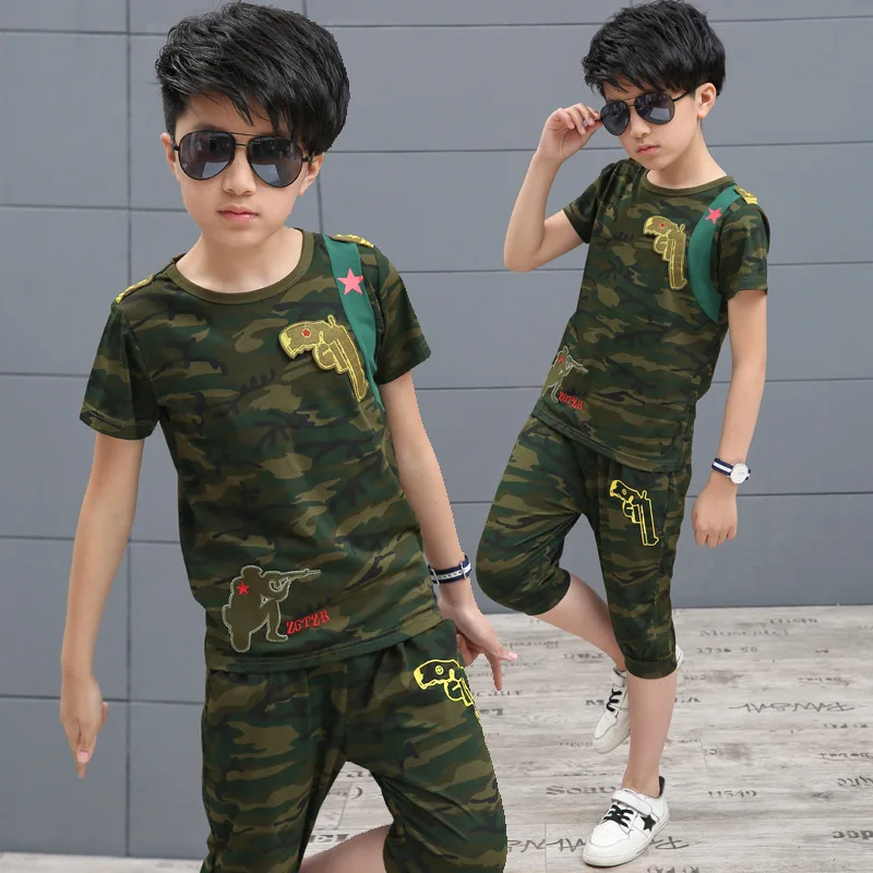 

Summer 2018 new middle and big boys Korean version of children camouflage children's wear, round collar, short-sleeved t-shirt