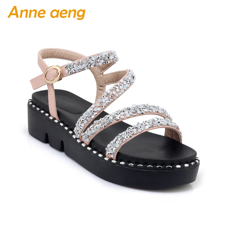 

2018 new summer women sandals wedges heel platform shining casual style beach sandals light pink black shoes women big size 44