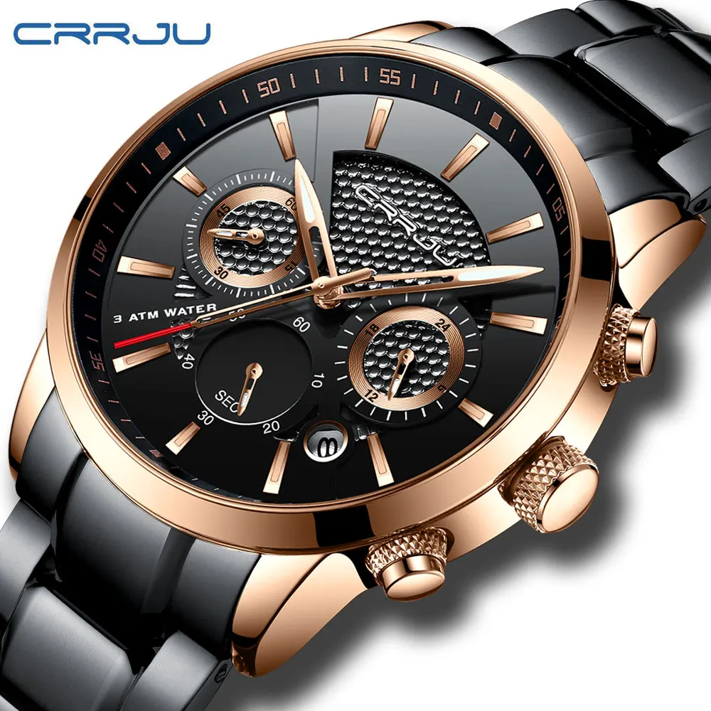 

Chronograph Quartz Watch Men Top Brand Luxury Rose Gold Black Stainless Steel Male Sport Waterproof Wristwatch Relogio Masculino