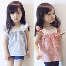 New Hot Summer Children Tops Tee Shirts Toddler Girls Cotton Soft Tops Casual Lace Splicing T-Shirts