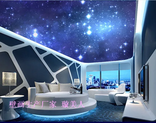 3d stereoscopic large mural in the night sky the moon ktv ceiling