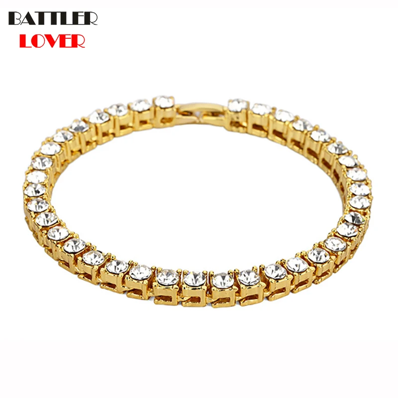 

2019 New Spring Hip hop Men Bracelet Silver/Gold Iced Out 1 Row Rhinestones Chain Bling Crystal Bracelet Women 20cm Dropshipping