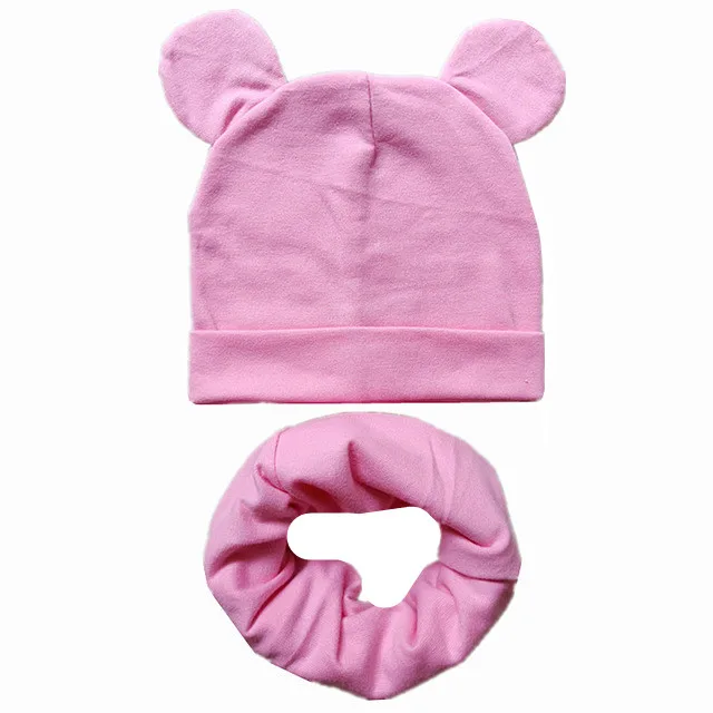 M pink Новинка года, детский хлопковый комплект из шапки и шарфа, милая детская шапка бини, высокое качество, комплект из шапки и шарфа для мальчиков и девочек, детские шляпы, реквизит для фотосессии - Цвет: M pink