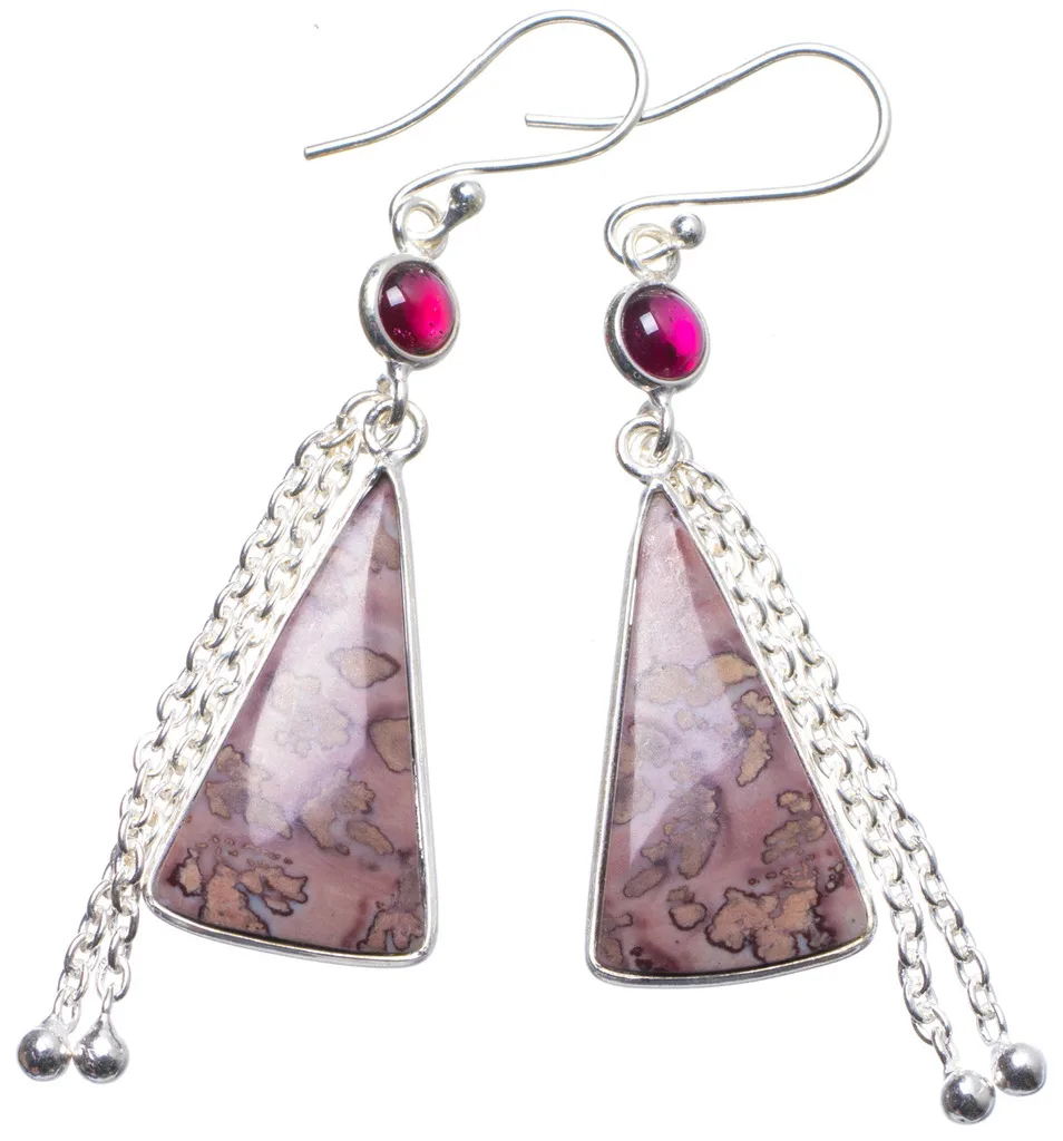 

Natural Spot Jade and Amethyst Handmade Unique 925 Sterling Silver Earrings 2.5" X4082