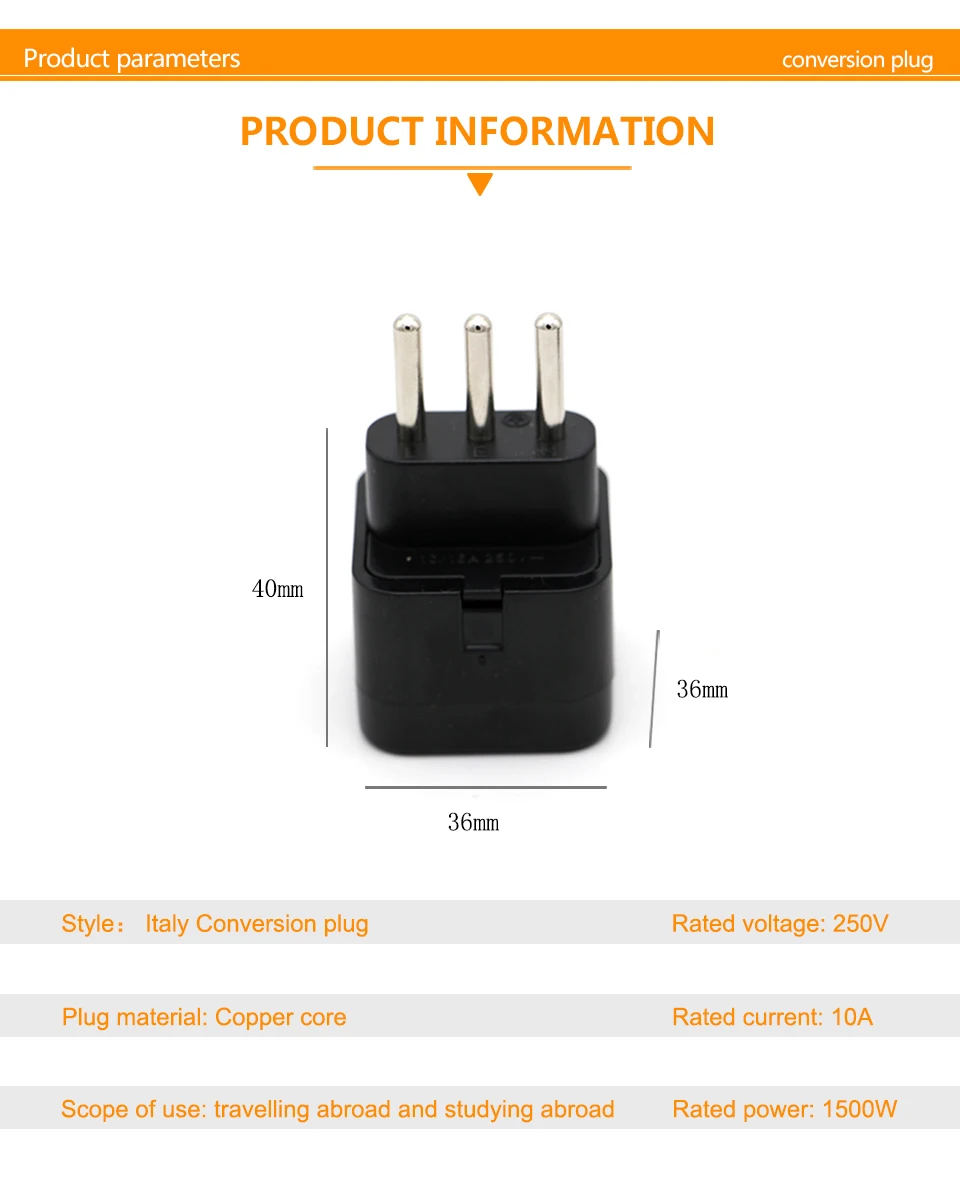 3-pin IT Conversion plug Universal UKUSEUAU to Italy Milan Chile Vatican Italian Travel AC Power Adapter Plug Converter (4)