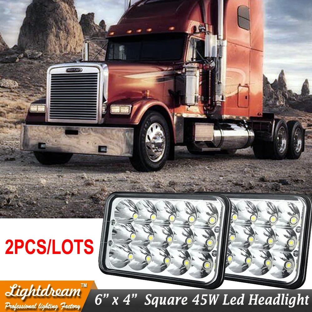 

2x 45w Rectangle car Light 4x6 Led headlamp High Low Beam H4 Replace Xenon Headlights bulbs H4651 H4652 H4656 H4666 Free ship