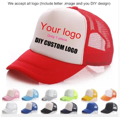 

20pcs/Lot OEM ODM Custom Logo Advertising breathable Mesh Snapbacks Trucker Hats Adult Casual Adjustable Baseball Cap Gorros