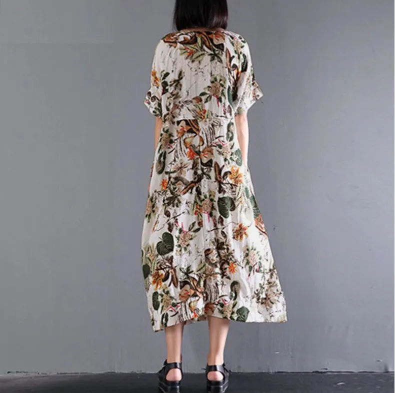 Large size women's dress plus size 5XL 6XL 7XL 8XL summer round neck short sleeve loose casual large flower print dress