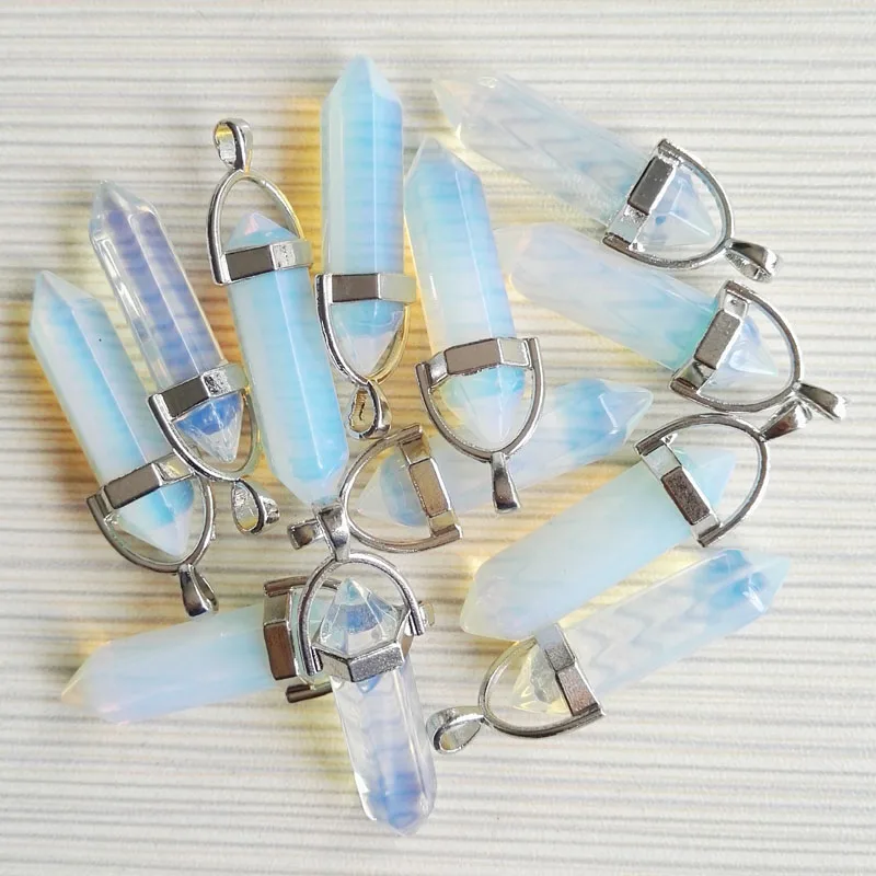 

Wholesale 24Pcs Natural Gems Stones Hexagonal Pointed Healing Reiki Chakra Pendant charm opal stone Beads Necklace Making